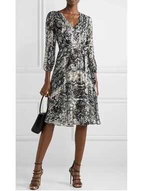 Alice + Olivia Coco Wrap Dress Silk Blend Snakeskin Animal Work Print Size 12